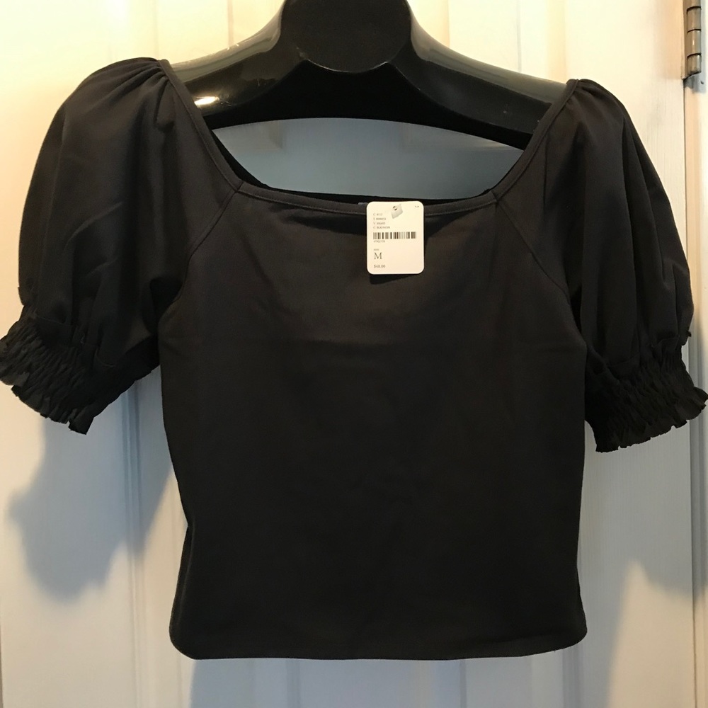 Free People Black Crop Peony Tee